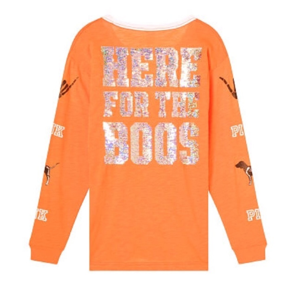PINK Studded Bling Campus Long Sleeve Lace-Up Tee